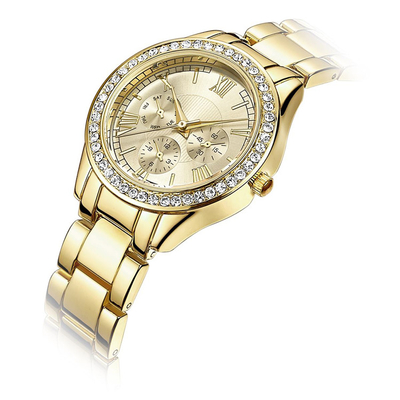 18K Gold PVD Plated Quartz Ladies Wrist Watches 3atm Waterproof