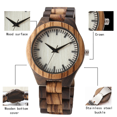 Big Dial Most Accurate Quartz Watch Environmentally Friendly With All Wooden Band
