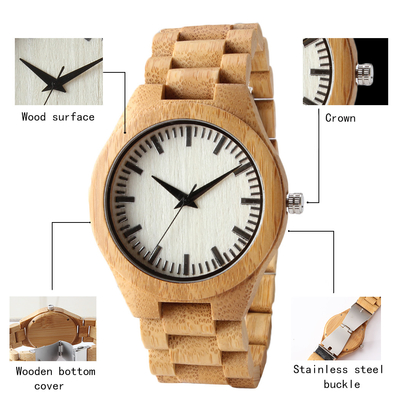 Dropshipping Eco Friendly Bamboo Wrist Watch Engraved With Japan Quartz Movement
